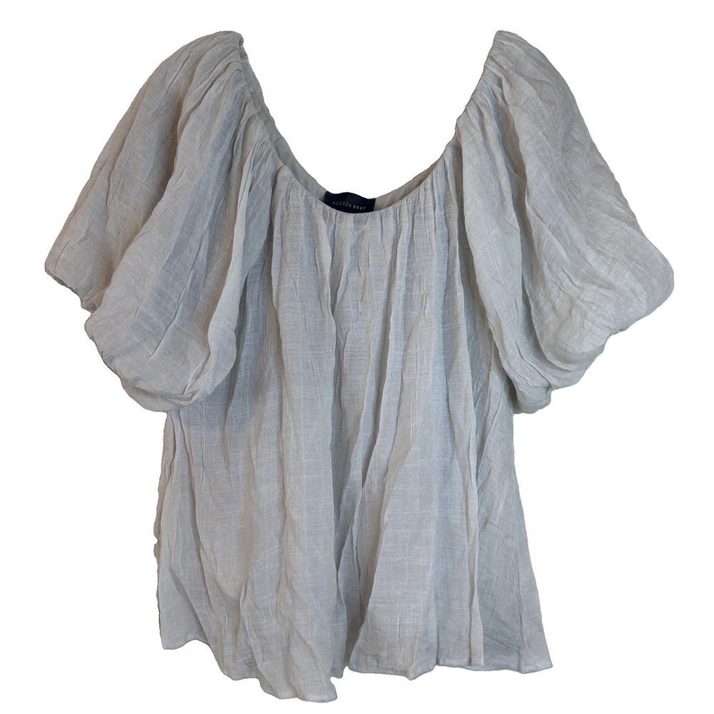 Hudson Gray Puff Sleeve Peasant Blouse Lagenlook Comfy Size M